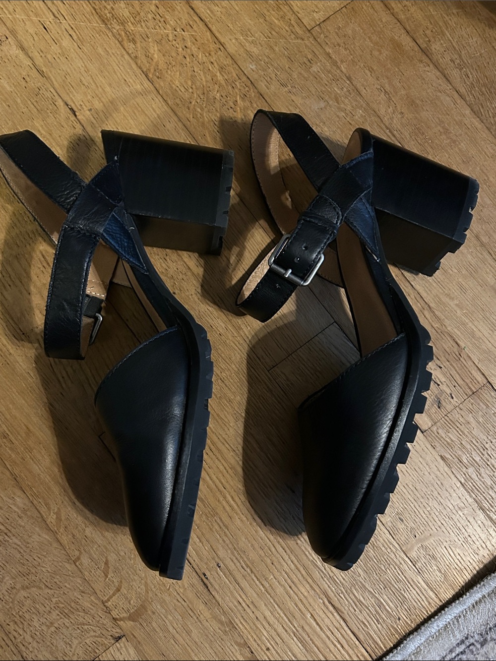 Madewell Black The Claudie Leather Block Heel Mary Jane Ankle Strap 10 - Picture 6 of 9